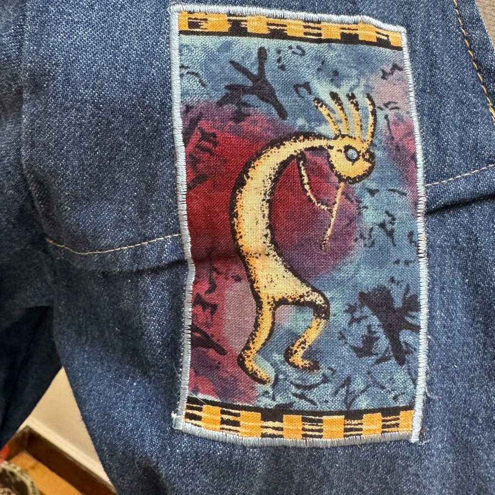 Vintage 90s Avon Fashions Denim Kokopelli Midi Dress | Southwest Boho - Picture 4 of 12